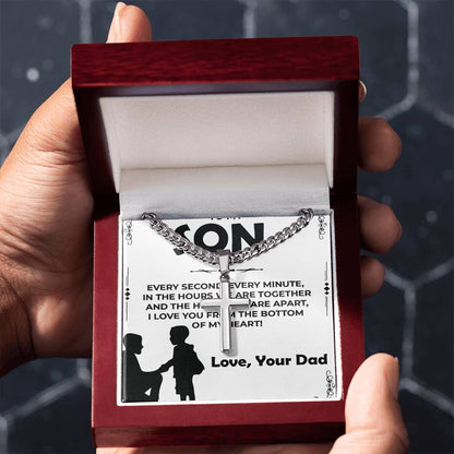 Dear Son | Cuban Link Chain with Artisan Cross Necklace Gift from Dad
