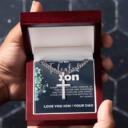 To My Talented Son | Cuban Link Chain with Artisan Cross Necklace from Dad