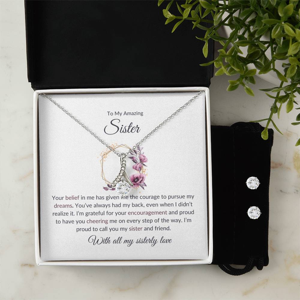 To My Amazing Sister – Elegant Beauty Necklace & Earring Bundle | For the Best Sister Ever