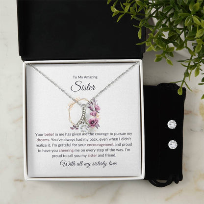 To My Amazing Sister – Elegant Beauty Necklace & Earring Bundle | For the Best Sister Ever
