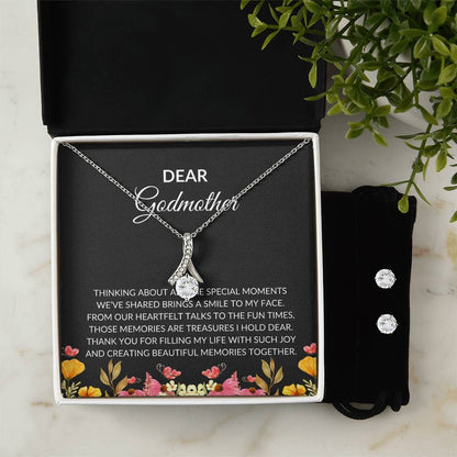 To My Dear Godmother Alluring Beauty Necklace & Earrings Set – Heartfelt, Meaningful Jewelry Gift | Godmother Gift