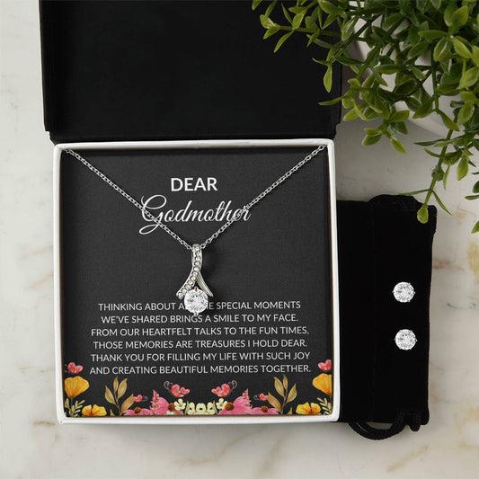 To My Dear Godmother Alluring Beauty Necklace & Earrings Set – Heartfelt, Meaningful Jewelry Gift | Godmother Gift