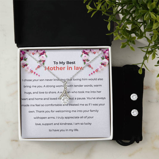 To the Best Mother-in-law | Eternal Beauty Necklace | Cherished Gift for Mother-in-law | Necklace & Earring Set Gift