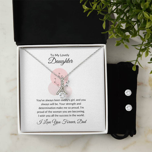 To My Lovely Daughter | Heartfelt Beauty Necklace & Earrings Bundle Gift For Daughter - SOUVMOUR
