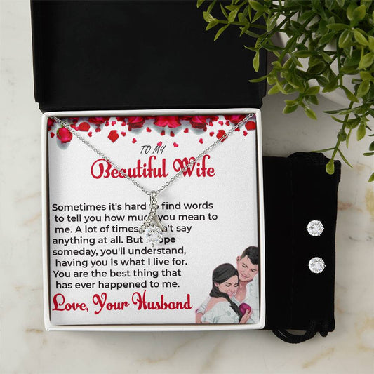 To My Beautiful Wife - Timeless Beauty Necklace & Earring Set | Necklace For Soulmate