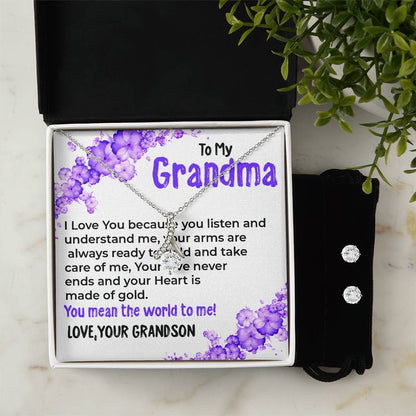 To My Grandma, My World | Stunning Alluring Beauty Necklace Gift from Grandson | Gift for Grandma