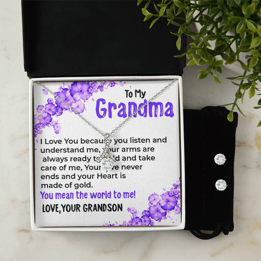 To My Grandma, My World | Stunning Alluring Beauty Necklace Gift from Grandson | Gift for Grandma