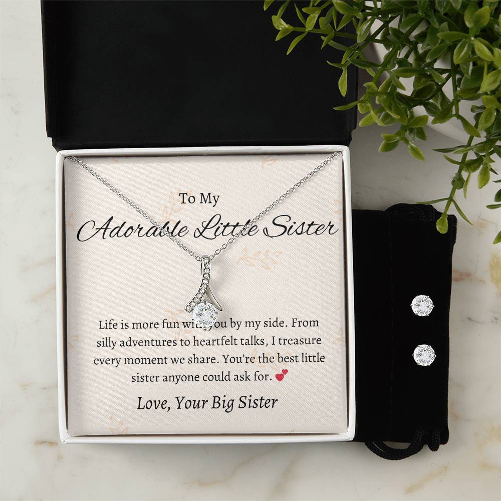 To My Adorable Little Sister – Necklace & Earring Set | Heartfelt Gift for a Special Sister