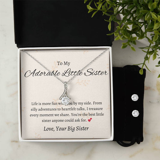 To My Adorable Little Sister – Necklace & Earring Set | Heartfelt Gift for a Special Sister