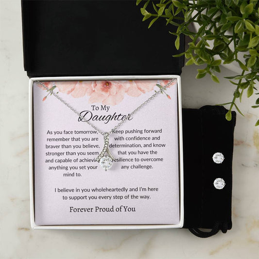 To My Dear Daughter – Heartfelt Beauty Necklace & Earrings Jewelry Bundle Gift From Dad