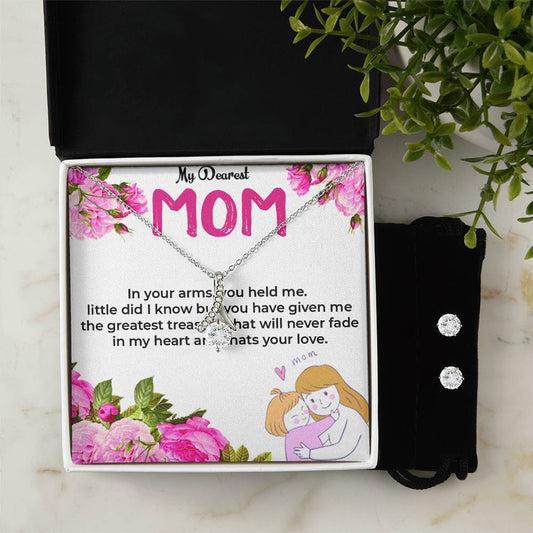 To My Dearest Mom | Elegant Alluring Beauty Jewelry Set with Earrings | Necklace Gift For Mom