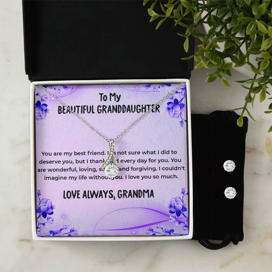 To My Wonderful Granddaughter | Alluring Beauty Necklace & Earring Set, A Special Gift from Grandma