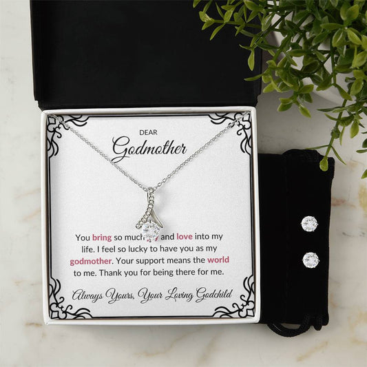 To My Lovely Godmother Alluring Beauty Necklace & Earrings Set – Elegant, Sentimental Gift to Celebrate a Cherished Godmother | Godmother Gift