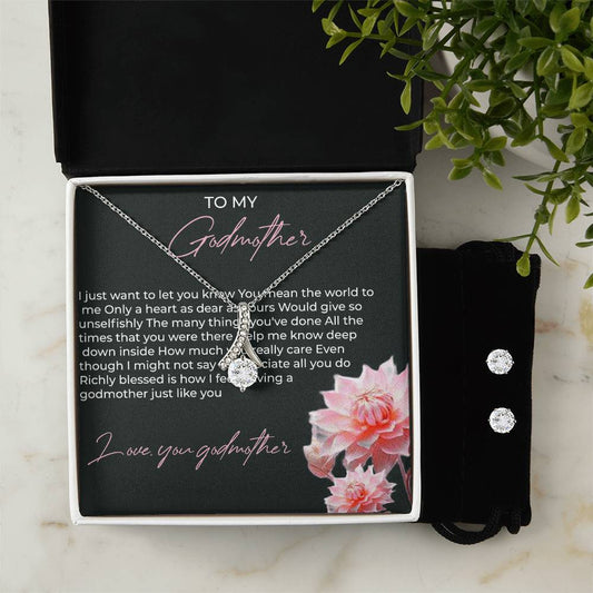To My Godmother Alluring Beauty Necklace & Earrings Set – A Timeless Gift of Love and Appreciation | Godmother Gift