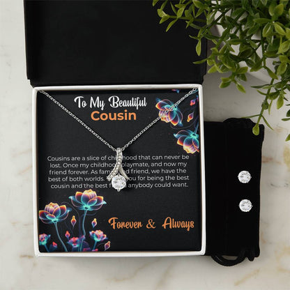 Cousin Necklace | To My Cousin My Best Friend - Alluring Beauty Necklace & Earring Set | Cousin Friendship Necklace