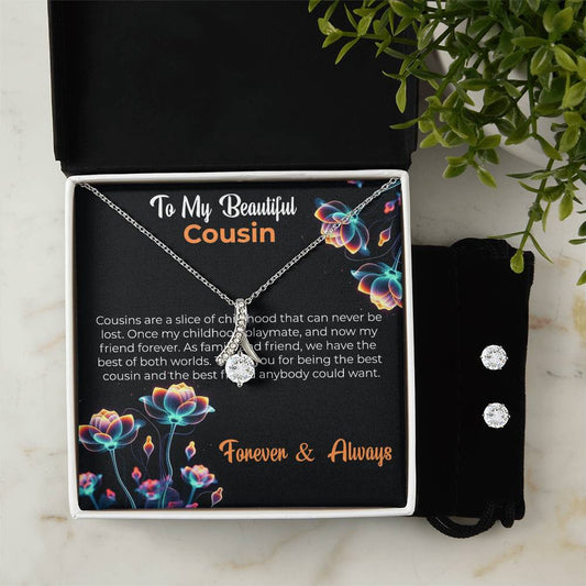 Cousin Necklace | To My Cousin My Best Friend - Alluring Beauty Necklace & Earring Set | Cousin Friendship Necklace