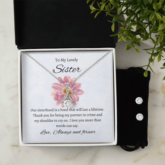 To My Lovely Sister – Beauty Necklace & Earring Bundle | A Heartfelt Gift of Love
