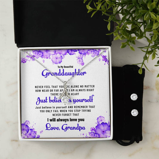 To My Beautiful Granddaughter | Alluring Beauty Necklace & Earring Set, Sent with Love from Grandpa