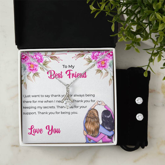 To My Lifetime Best Friend - Alluring Beauty Necklace and Earrings Set | Gift for Best Friend | Friendship Gift
