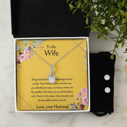 To My Wife, My Entire Universe - Beauty Necklace & Earring Set | Beauty Necklace For  Wife