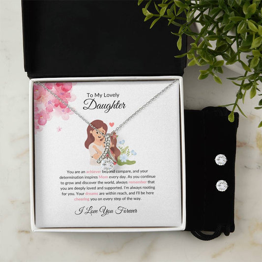 To My Lovely Daughter – Heartfelt Beauty Necklace & Earrings Jewelry Bundle - SOUVMOUR