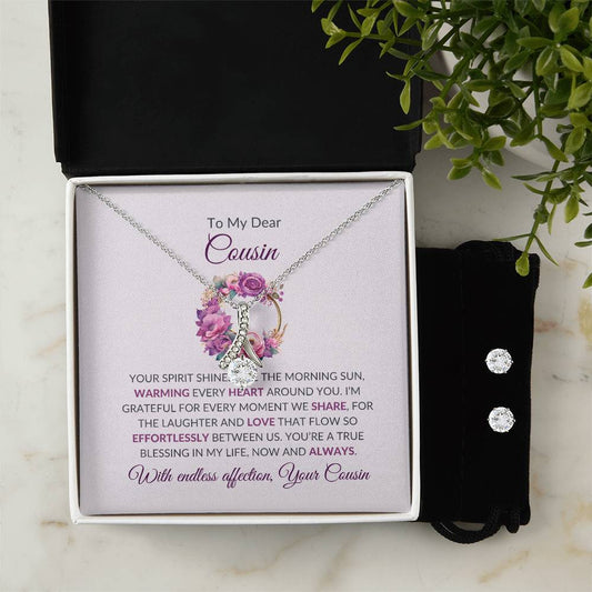 Cousin Necklace | To My Dear Cousin - Alluring Beauty Necklace & Earring Set | Cousin Friendship Necklace