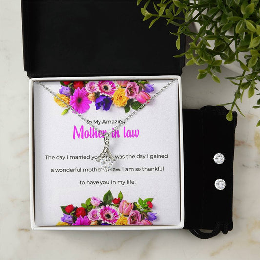 To My Amazing Mother-in-law | Eternal Beauty Necklace | Thoughtful Gift for Mother-in-law | Necklace & Earring Set Gift