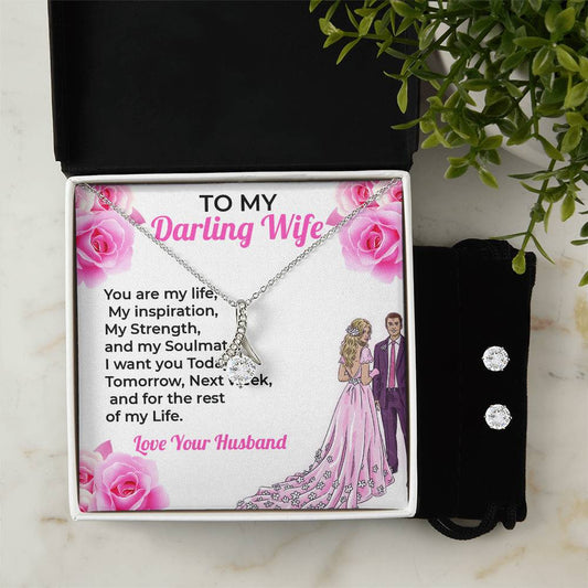 To My Darling Wife, My Everything - Beauty Necklace & Earring Set