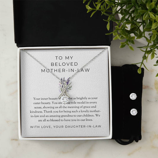 To My Beloved Mother-in-law | Eternal Beauty Necklace | Heartfelt Mother-in-law Gift | Necklace & Earring Set Gift