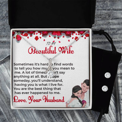 To My Beautiful Wife - Timeless Beauty Necklace & Earring Set | Necklace For Soulmate