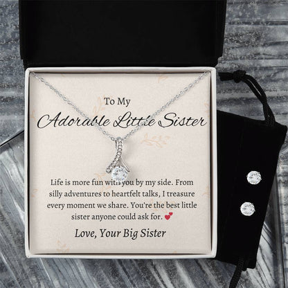 To My Adorable Little Sister – Necklace & Earring Set | Heartfelt Gift for a Special Sister