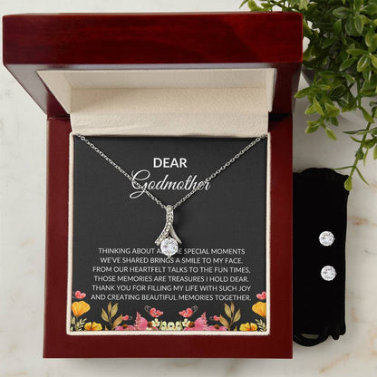 To My Dear Godmother Alluring Beauty Necklace & Earrings Set – Heartfelt, Meaningful Jewelry Gift | Godmother Gift