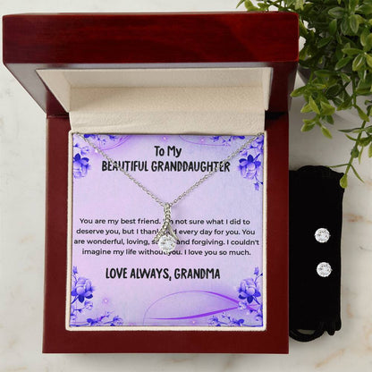 To My Wonderful Granddaughter | Alluring Beauty Necklace & Earring Set, A Special Gift from Grandma