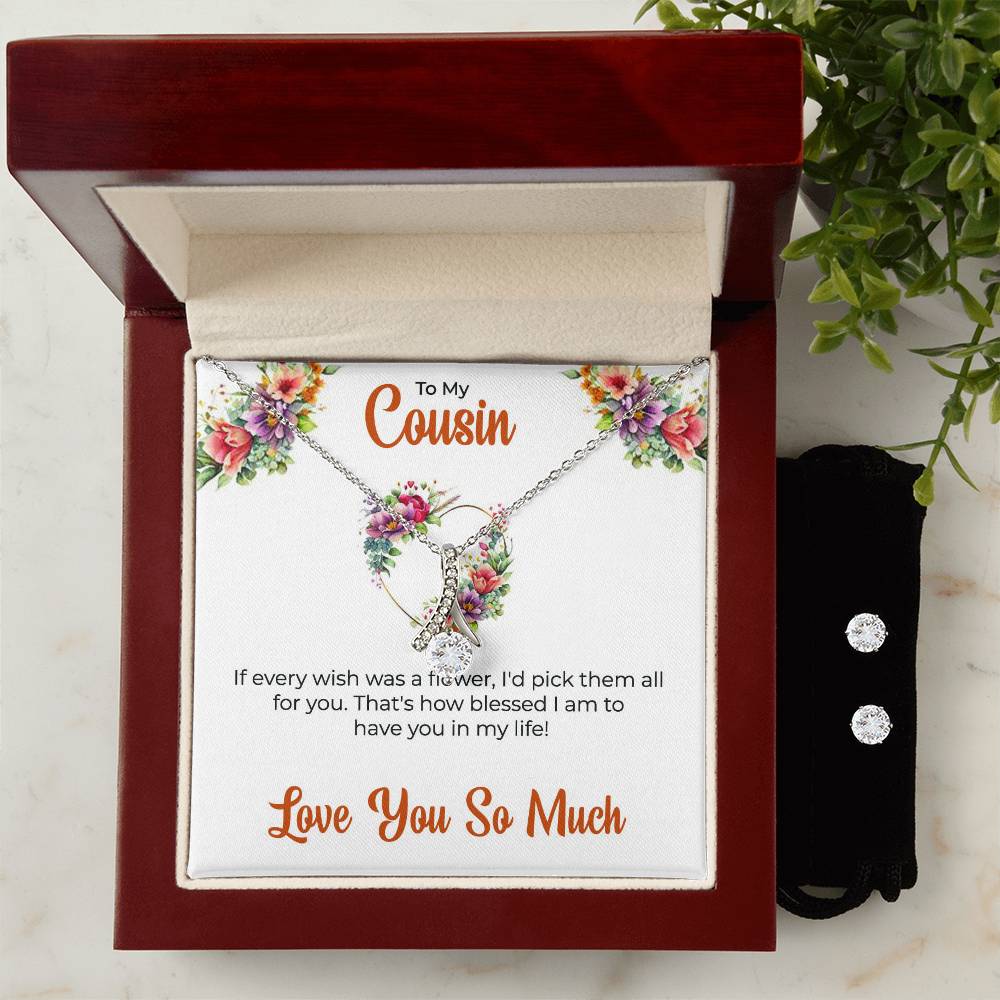Cousin Necklace | To My Cousin My Best Friend - Alluring Beauty Necklace & Earring Set | Cousin Friendship Necklace
