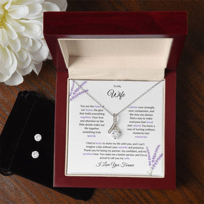To My Wife, The Heart of Our Home - Beauty Necklace & Earring Set