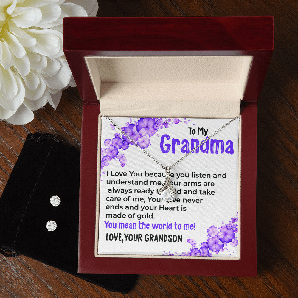 To My Grandma, My World | Stunning Alluring Beauty Necklace Gift from Grandson | Gift for Grandma