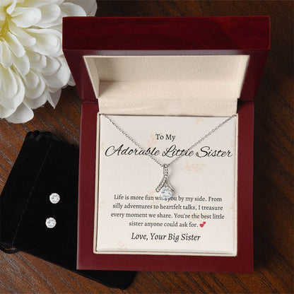 To My Adorable Little Sister – Necklace & Earring Set | Heartfelt Gift for a Special Sister