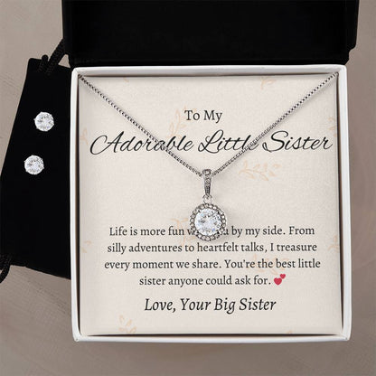 To My Adorable Little Sister – Necklace & Earring Set | A Heartwarming Token of Sisterly Love