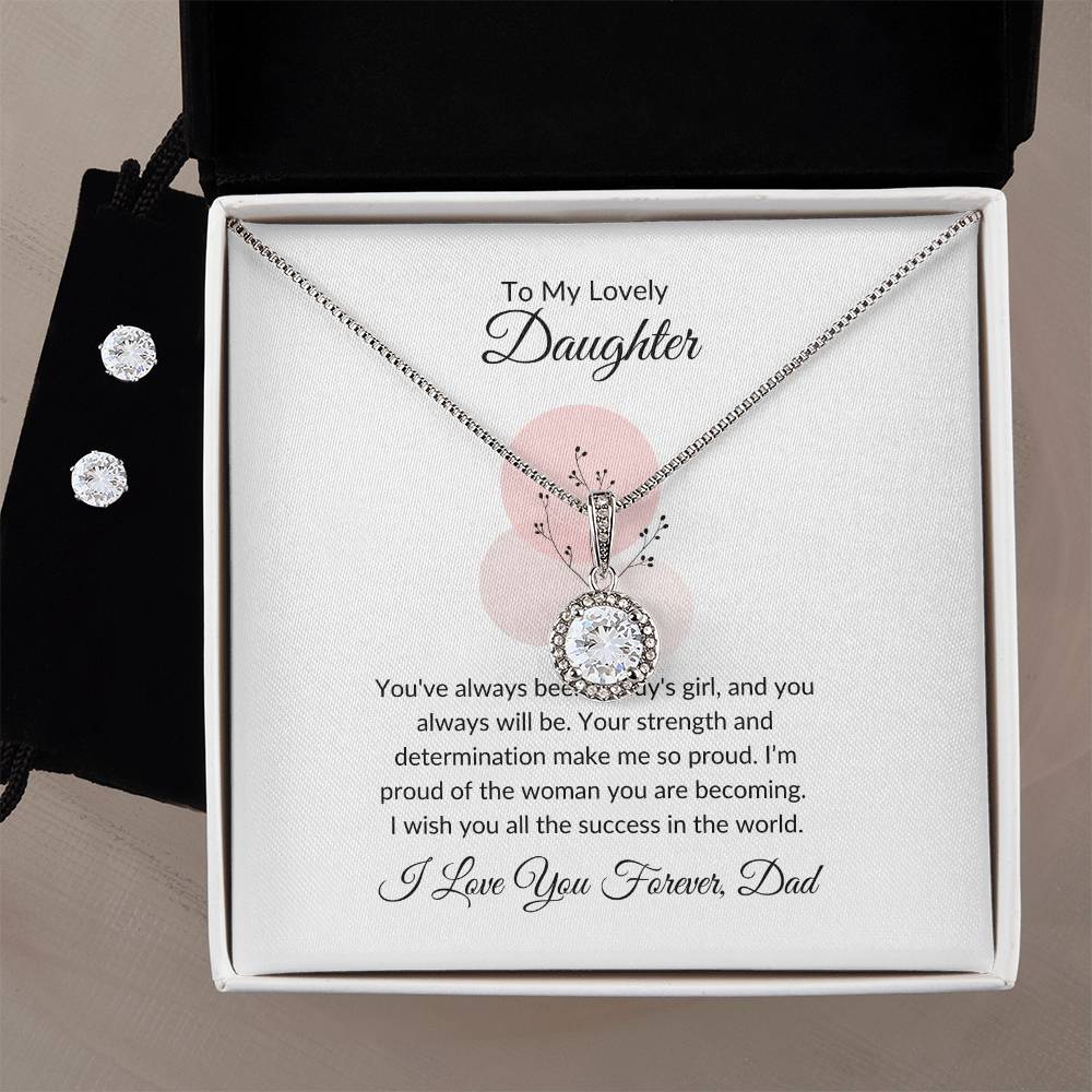 To My Lovely Daughter – Heartfelt Eternal Hope Necklace & Earrings Gift Bundle