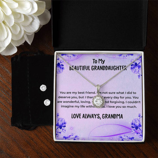 To My Wonderful Granddaughter | Eternal Hope Necklace & Earring Set, Grandmother & Granddaughter Bond Necklace