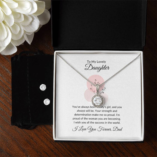 To My Lovely Daughter – Heartfelt Eternal Hope Necklace & Earrings Gift Bundle