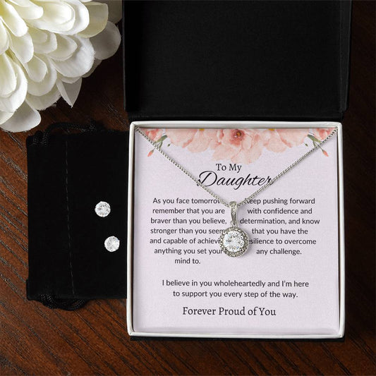 To My Daughter – Heartfelt Eternal Hope Necklace & Earrings Bundle Gift
