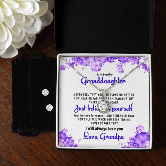 To My Beautiful Granddaughter | Eternal Hope Necklace & Earring Set, Gift from Grandpa to Granddaughter
