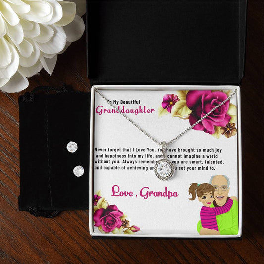 To My Lovely Granddaughter | Eternal Hope Necklace & Earring Set, Gift from Grandpa to Granddaughter