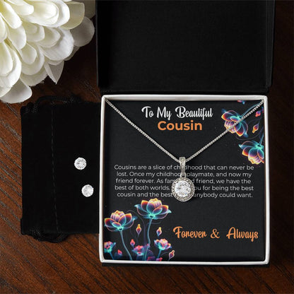 Cousin Necklace | To My Beautiful Cousin - Eternal Hope Necklace & Earring Set | Cousin Friendship Necklace