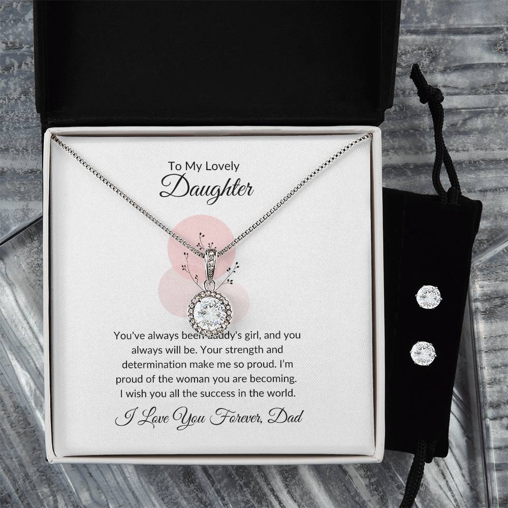 To My Lovely Daughter – Heartfelt Eternal Hope Necklace & Earrings Gift Bundle