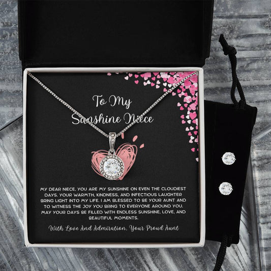 To My Sunshine Niece - From Aunt to Niece Eternal Hope Necklace With Earrings - SOUVMOUR