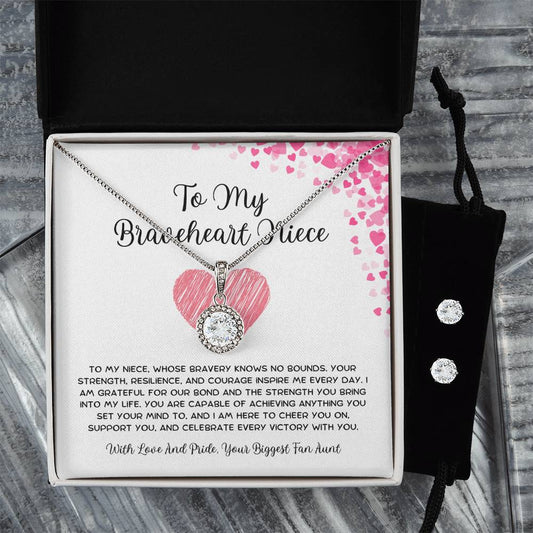 To My Braveheart Niece - From Aunt to Niece Eternal Hope Necklace With Earrings - SOUVMOUR