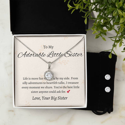 To My Adorable Little Sister – Necklace & Earring Set | A Heartwarming Token of Sisterly Love