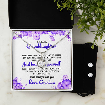 To My Beautiful Granddaughter | Eternal Hope Necklace & Earring Set, Gift from Grandpa to Granddaughter